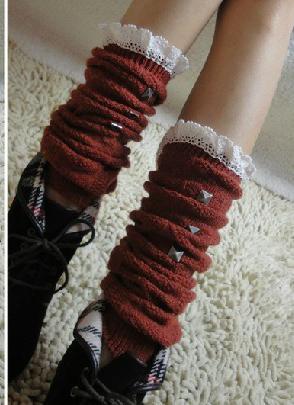 Cotton Leg Warmers Lace Closure White Sweet Lolita Girls Boots Socks Rivet Elements: orange