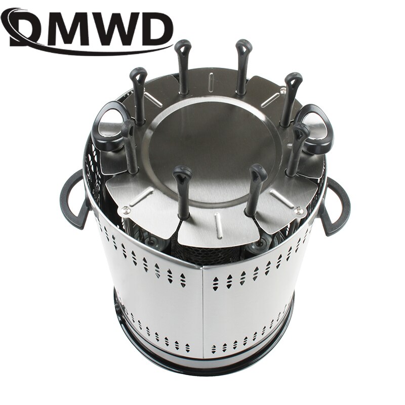 Dmwd 220v røgfri automatisk roterende elektrisk grill grill-ovn barbecue rotisserie kebab stege rotation maskine 8 lam spyd eu
