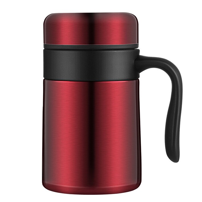 oneisall 350ML 304 Stainless Steel Thermos Mugs Office Cup Handle Lid Thermal Insulation Tea Mug Vaccum Cup Office Thermoses: Red