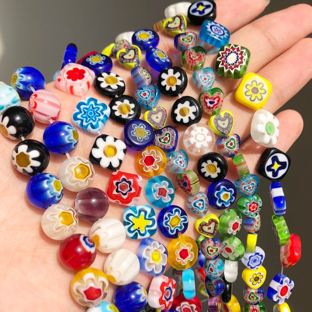 Cuentas de cristal de Murano de flor Millefiori cuadradas mezcladas a la para hacer joyería, collar, pulsera, accesorios DIY 6 8 10mm