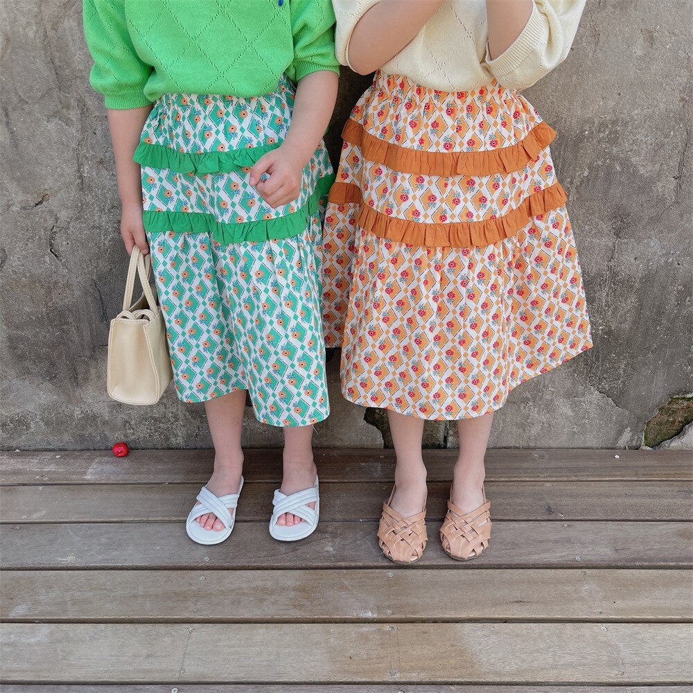 2022 Summer Floral patchwork skirts 2-7 years Girls cotton casual skirts Kids Bottoms