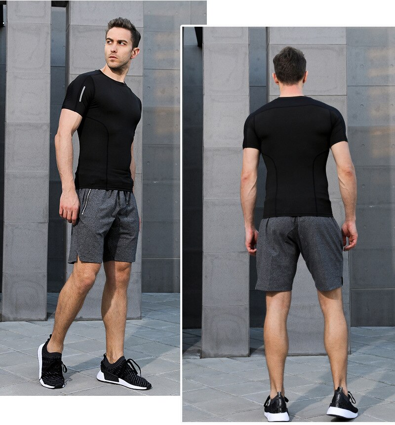 T-shirt de sport en coton à col rond pour homme, vêtement d'entraînement, de gym, de course, moulant et élastique