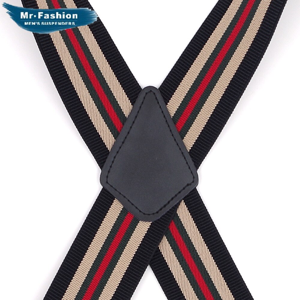 Volwassen Mannen Lange Vier-Clip Band 5 Cm Gestreepte Broek Schouderriem Elastische Elastische Broek Bretels