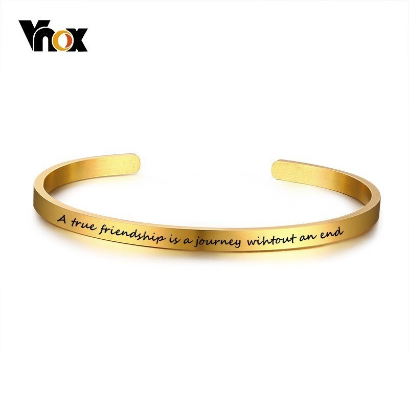 Vnox EEN Ware Vriendschap is een Reis Zonder een einde. Premium Rvs Vrouwen Mannen Manchet Bangle Armband Elegante Vrouwelijke: Gold Color
