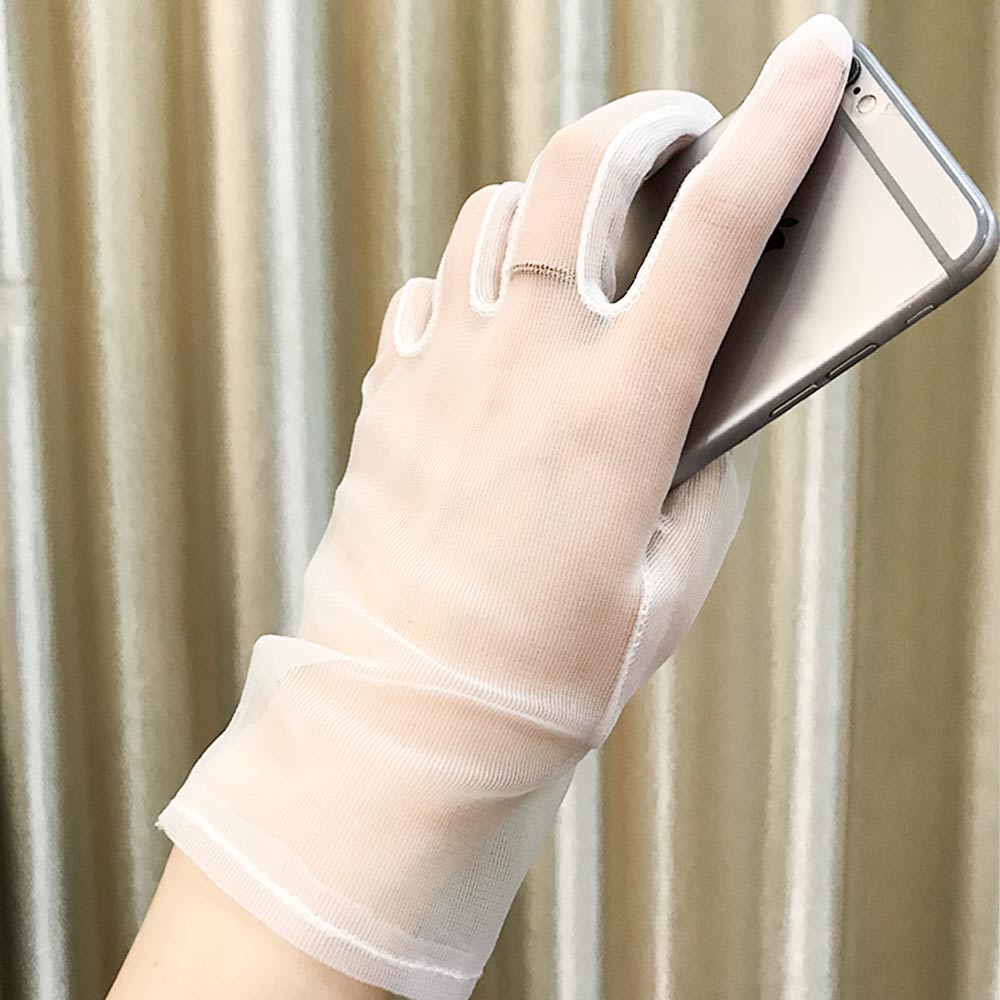 1 par ensfarvet silke korte handsker kvinder sommer blonder mesh gaze ultra tynd åndbar gennemsigtig fuld finger handsker