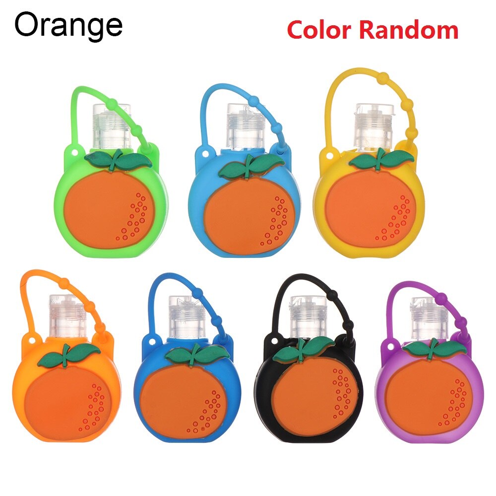 1 unidad de dispensador de jabón portátil de gel de silicona para manos dispensador de jabón botella rellenable Fruta de dibujos animados botella embotelladora de flores de animales: Orange