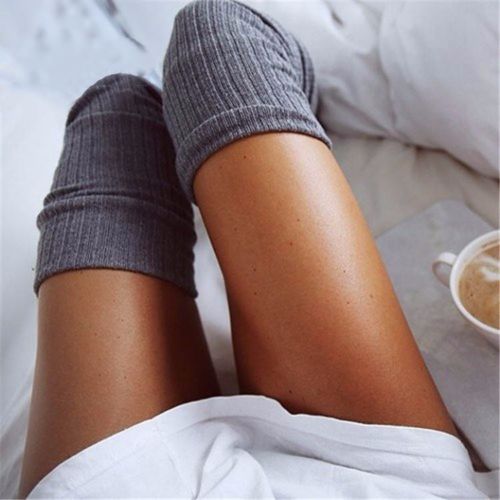 Medias largas y gruesas de algodón para mujer, mallas de lana suave tejidas por encima de la rodilla, largas, hasta el muslo, color negro, invierno, novedad