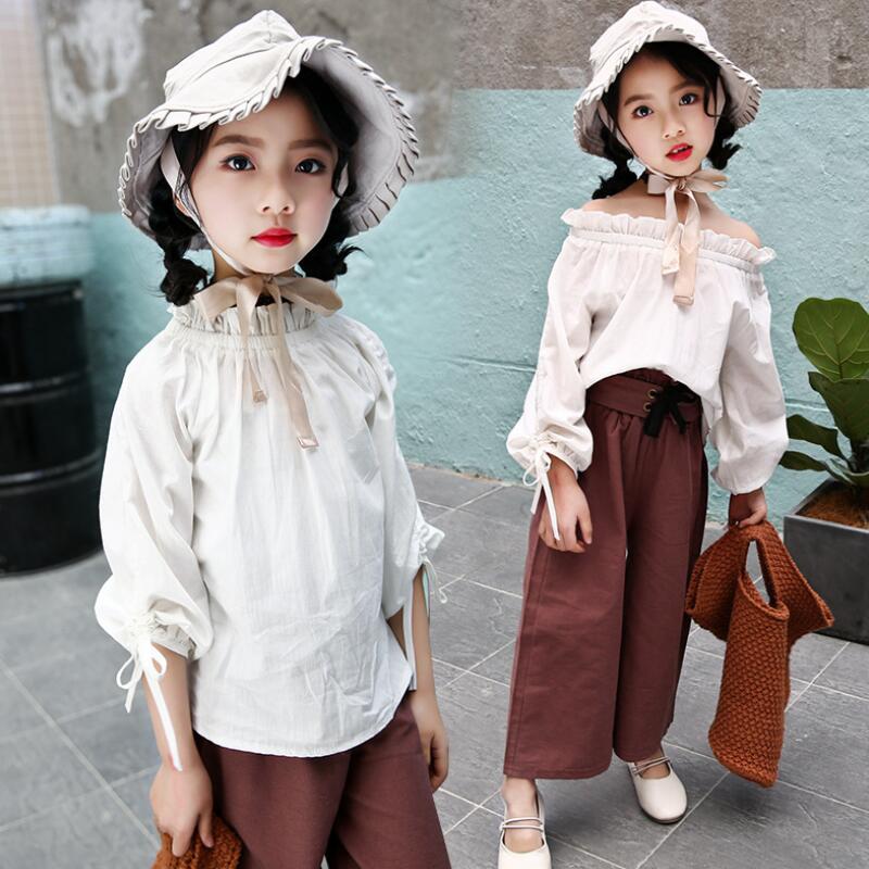 Herfst lente peuter tienerkleding witte meisjes shirts met schuine hals kinderen lange mouwen meisjes tops en blouse  jw3452a: Meisjes blouse wit / 3t