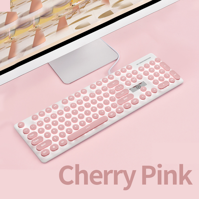 Punk Backlit Gaming Keyboard and Mouse Mechanical Feel Round Keycaps USB Wired Cherry Pink Keyboard Mouse Headphone for PC Gamer: SMT3C517Pink