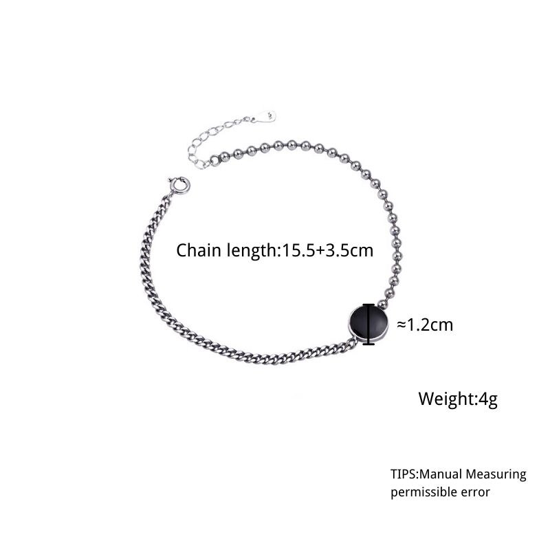 ANENJERY Simple rond noir goutte glaçure étoile charme Thai argent couleur Bracelet pour les femmes perle chaîne bijoux S-B392