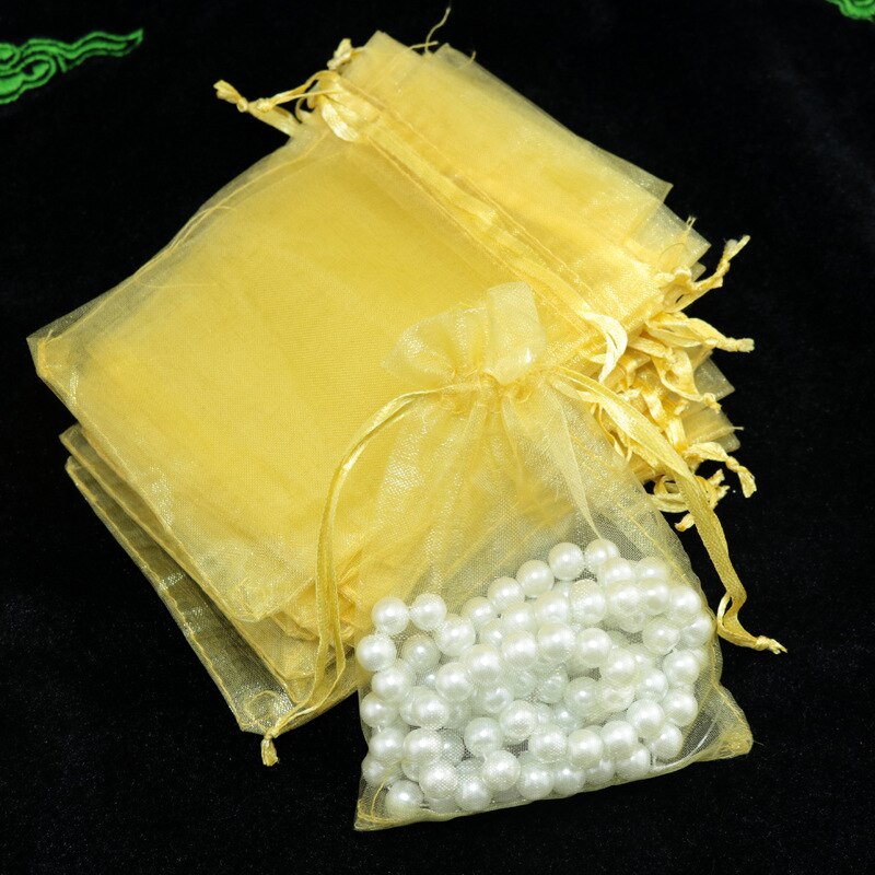 10 stücke 10x15 cm transparent Organza Beutel Hochzeit Geburtstag Party Süssigkeit Schokolade Taschen Weihnachten Halloween Kasten Verpackung taschen: Gold