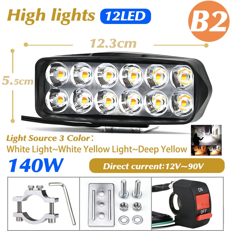 12V~90V 125W Motorcycle Bicycles Driving LED Headlight Chip U5 Motorbike Spotlight Street Moto Fog DRL Spot Head Light Lamp: B2