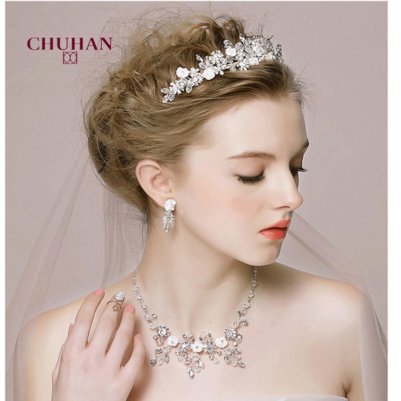 Chuhan luxo cristal conjuntos de jóias de noiva strass tiaras coroa colar brincos para casamento nupcial conjunto de jóias c358