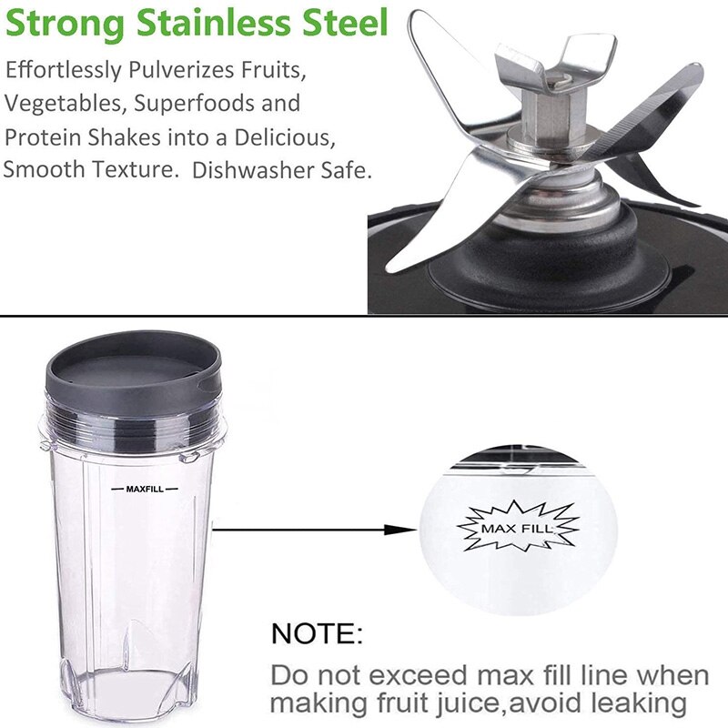 16 Oz Beker Met Twee Deksels, 6 Vinnen Blade Voor Ninja, blender Vervangende Onderdelen Accessoires Voor Ninja BL660 BL770 BL740(4 Stuks)
