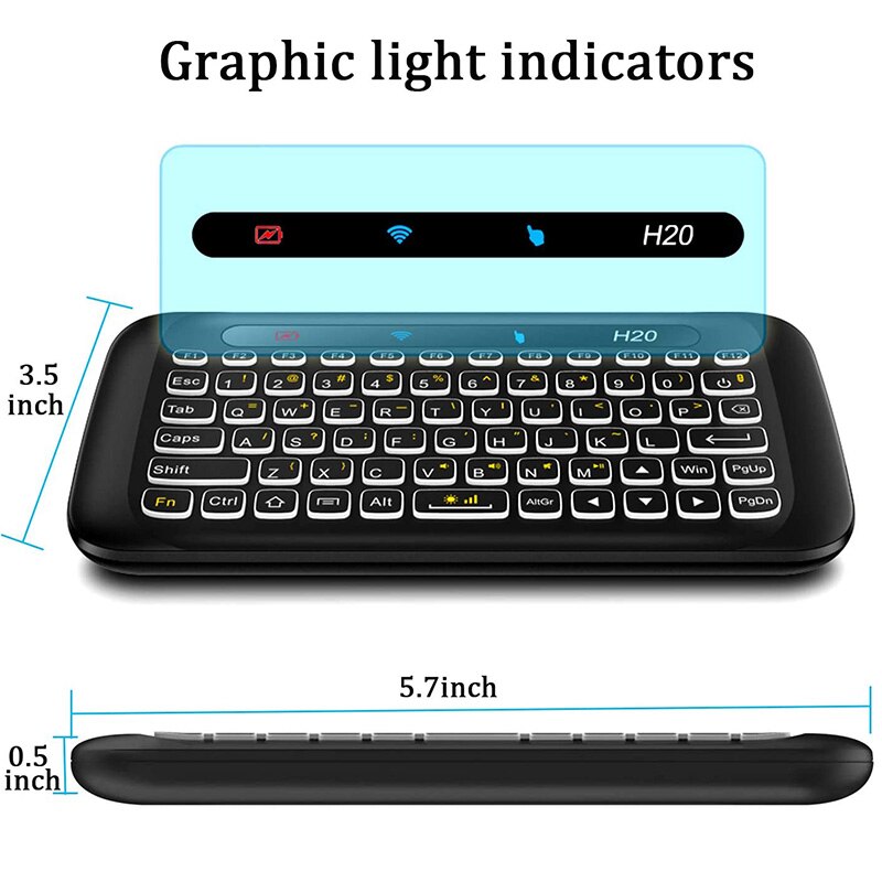 2.4G Wireless Keyboard H20 Mini Backlight Touchpad Air Mouse IR Leaning Remote Control for Andorid Box Smart TV Windows PC