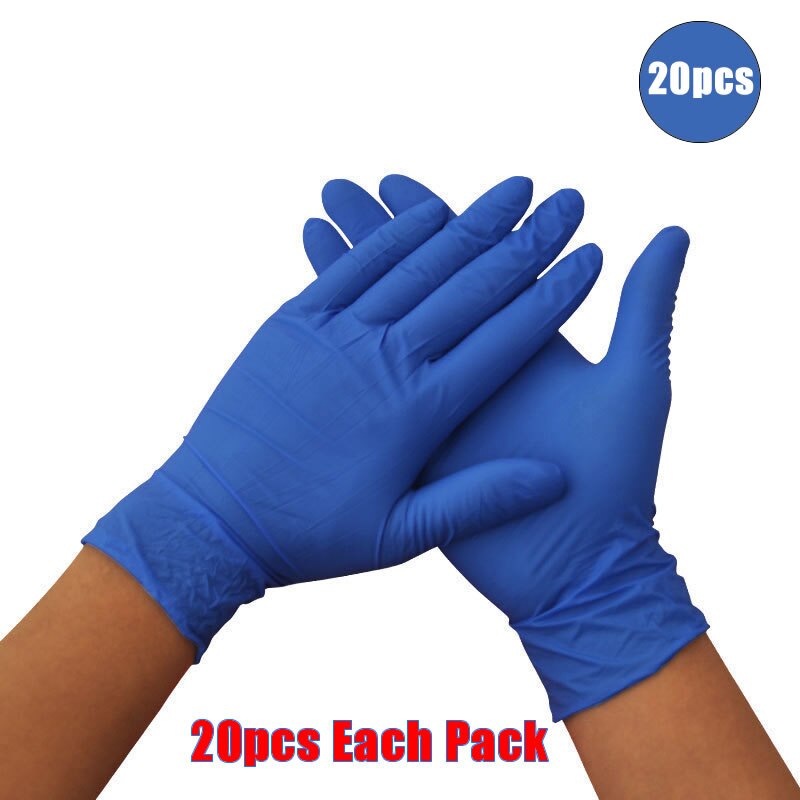 20 Stks/pak Blauw Disposable Nitril Handschoenen Olie-Proof Examen Werk Handschoenen Symmetrisch Voor Huis Schoon Tattoo Handen Bescherming