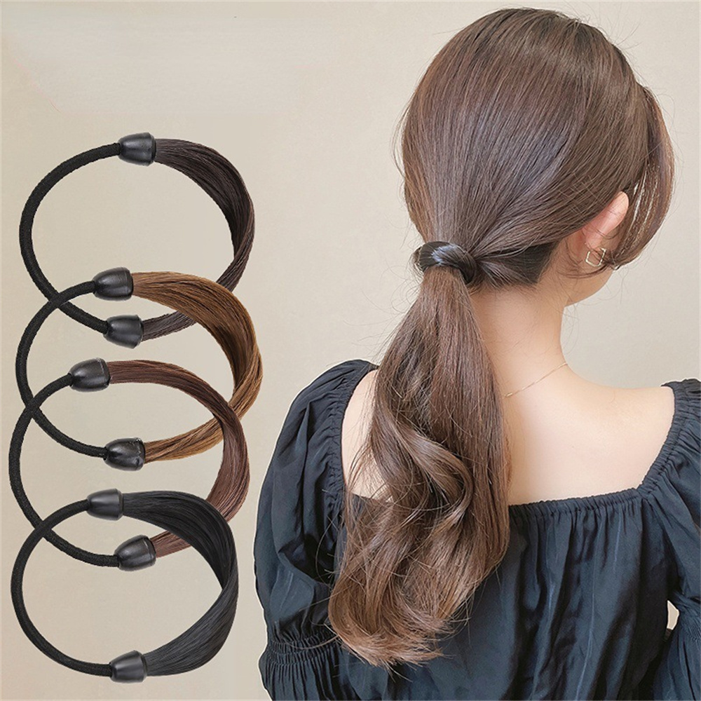 Peluca de pelo de imitación clásica para mujer y niña, lazos de cuerda, soporte de cola de caballo elástico Simple, trenza, tocado de , banda de goma, 4 colores