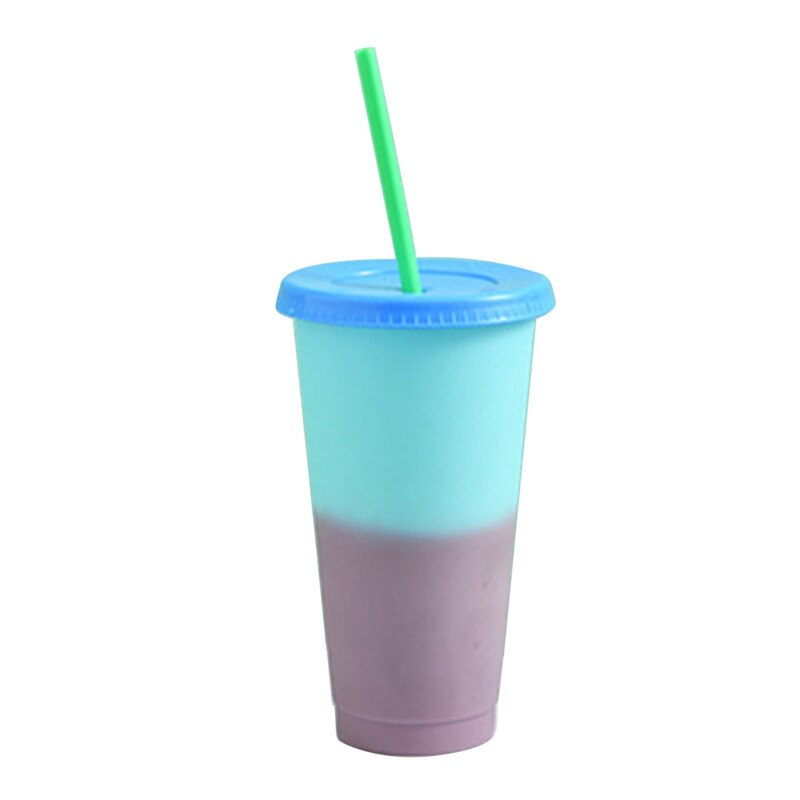 Farveændrende kolde drikke kopper genanvendelig temperaturfølsom plast farverig kaffe med låg og sugerør