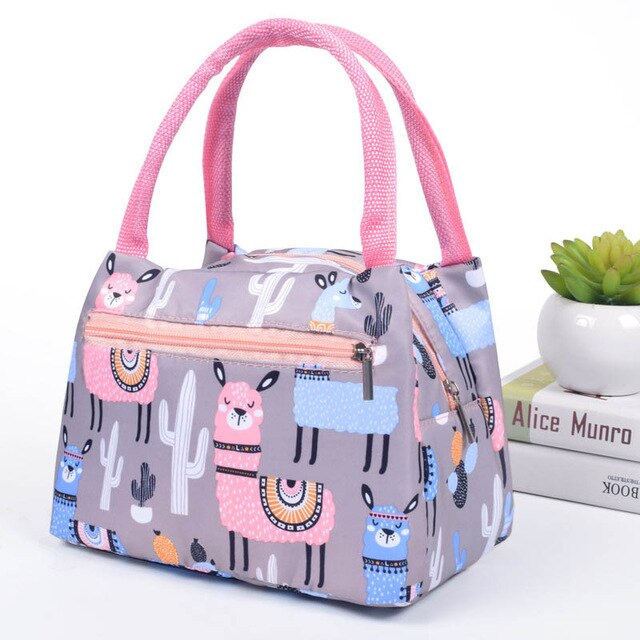 Flamingo Picnic Bags Women Lunch Box Portable Insulated Thermal Cooler Waterproof Zipper Beach Lunch Bag For Woman Student Kids: Alpaca