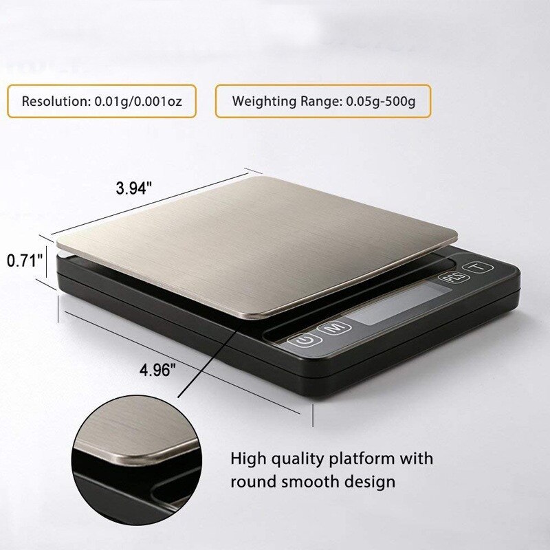 Báscula electrónica de acero inoxidable para joyería, balanza de cocina, balanza de alimentos, 0,1/0,01 gramos, herramientas de cocina y hogar