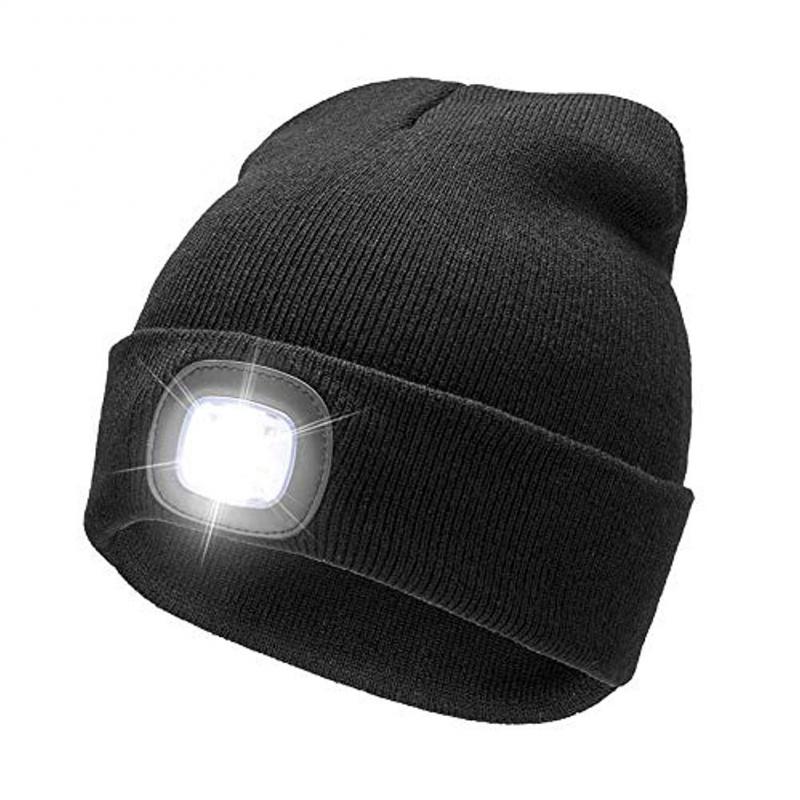 Adisputent Winter Unisex Warmer Knit Cap Hat Button Battery LED Beanie Cap LED Spot light hat LED light headlights 8: Black