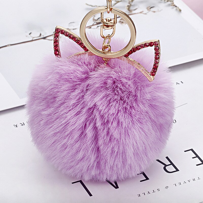 Bolso con colgante de conejo para chica con orejas de gato rosa, accesorios de pompón de bolas de pelo de conejo de imitación, colgante para bolso de mano para mujer