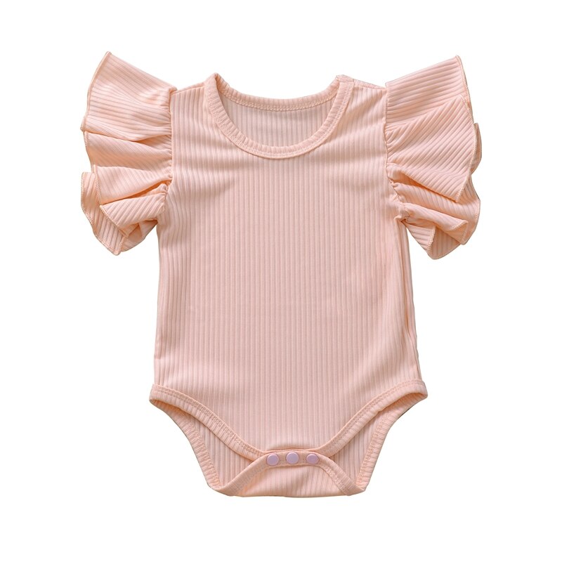 Baby Clothing Newborn Infant Baby Girl Boy Clothes Cotton Bodysuit Short Sleeve Clothes Set Solid Ribbed Sunsuit: Roze / 6m