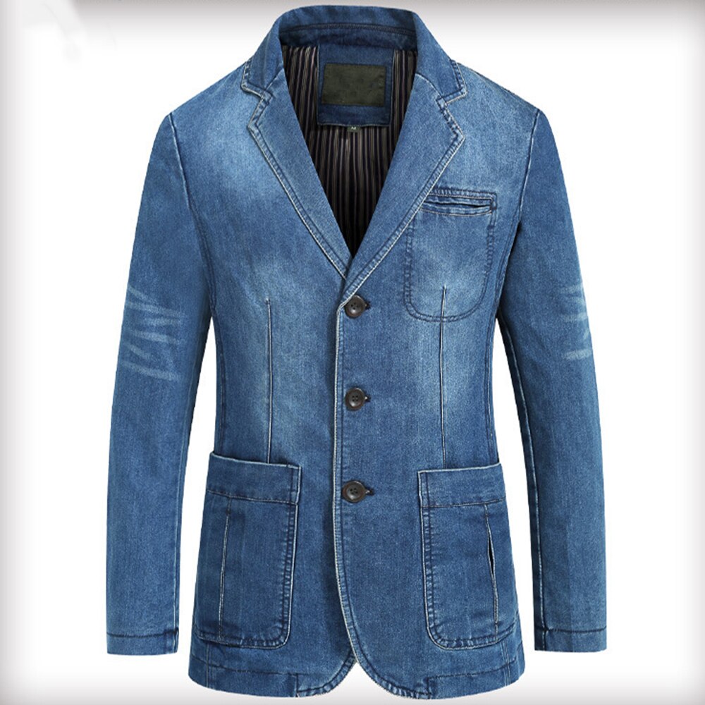 Men&#39;s Retro Blazer Jacket Blue Jeans Denim Jacket Men&#39;s Long Sleeve Casual Denim Jacket Coat: Light Blue / XXL