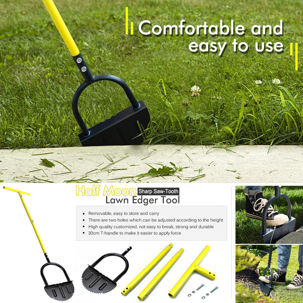 Serrated Edger Lawn Tool Half Moon Edger Handheld Saw-Tooth Garden Edger With Steel Blade Long Handle Grass Saw Cutter For Court