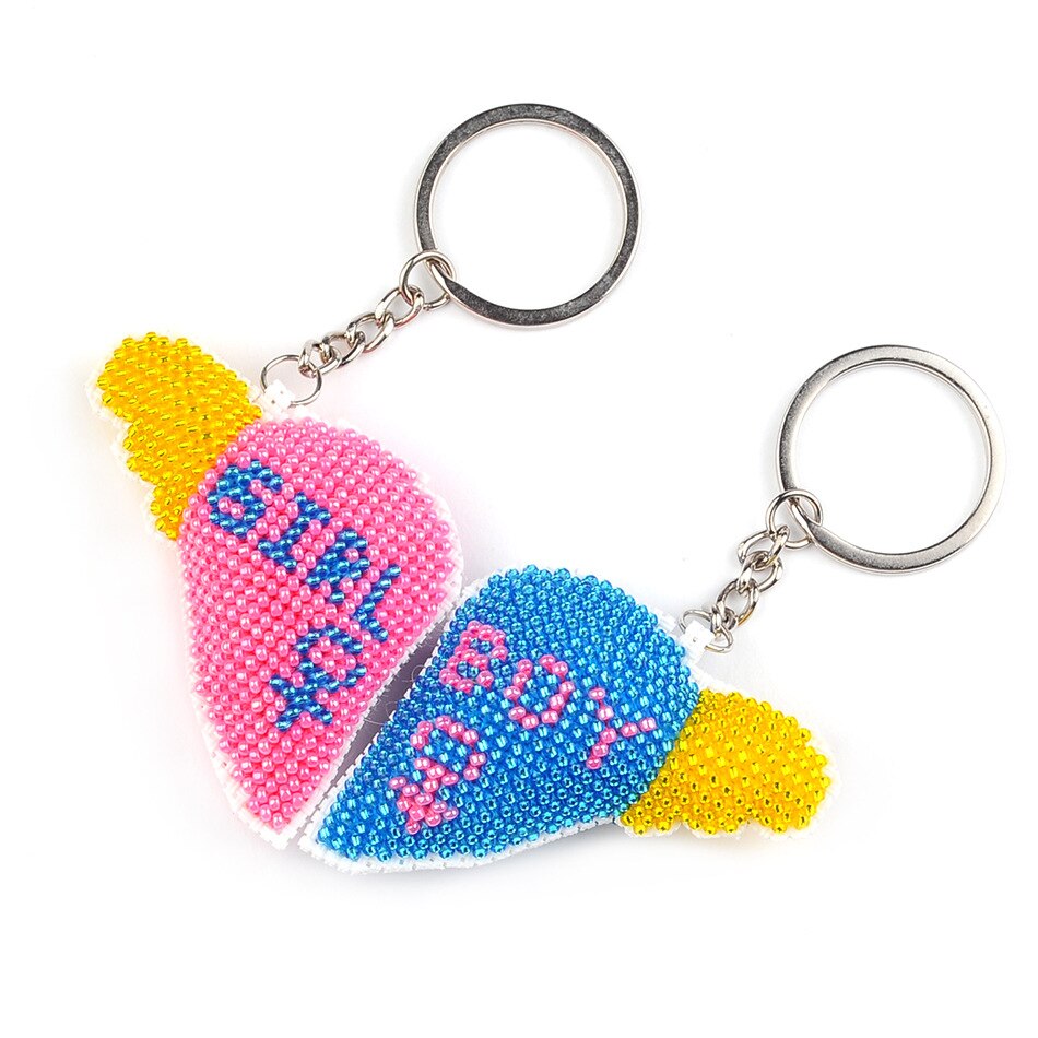 Dekoration bil nøgleringskæde tilbehør stemplet håndværk diy trykt korssting-sæt broderi sting-perle håndarbejde  y099-100