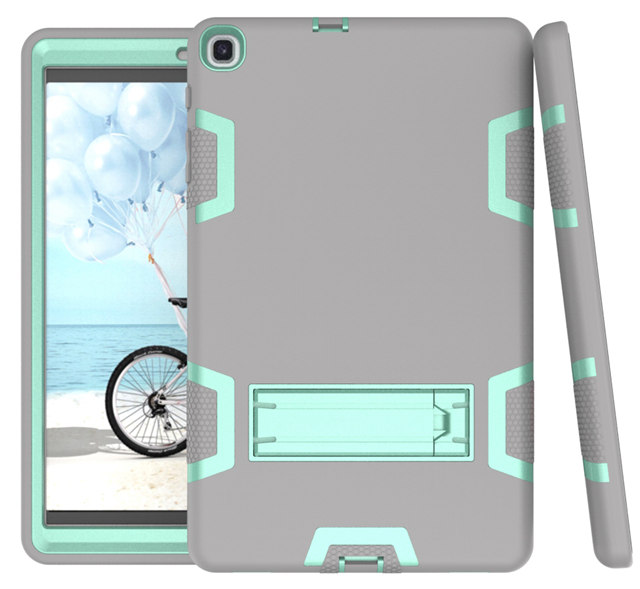 Silicone Case for Samsung Galaxy Tab A 10.1 SM-T510 SM-T515 Tablet Funda Shockproof Cover for Kids+Screen Film+Pen: gray   mint green