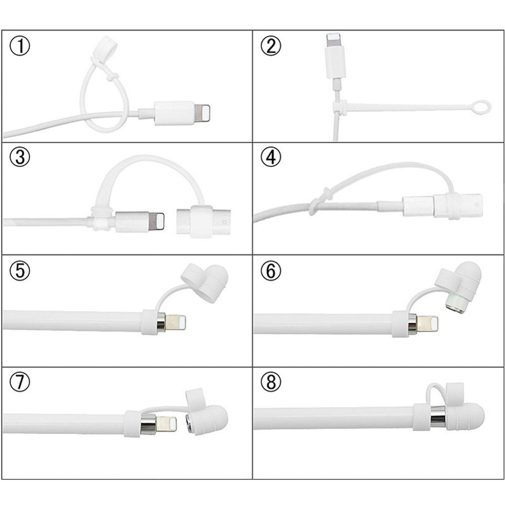 Soporte de tapa antipérdida para iPad Pro Apple Pencil, tapa de pluma a prueba de polvo para adaptador de Cable, Kit de sujeción de silicona ligera 3 en 1