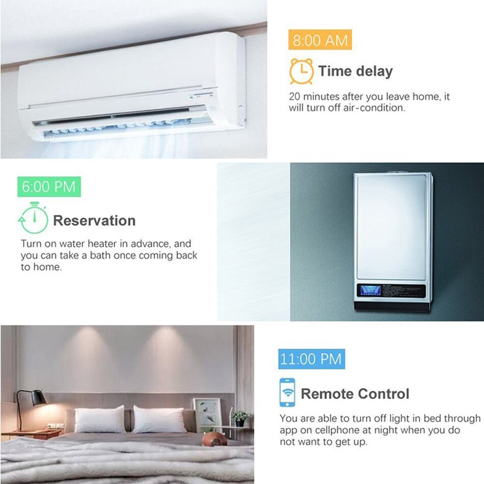 Regleta de potencia inteligente con enchufe WiFi de 16A, enchufe multienchufe con 3 salidas de CA y 2 puertos de carga USB, Control por voz, funciona con Alexa google home