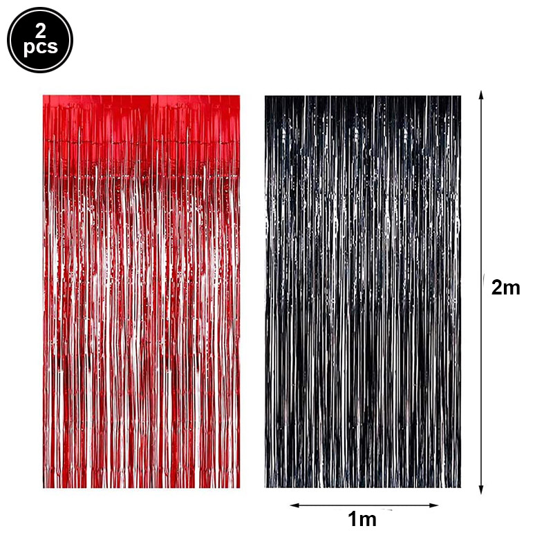 Cortinas con flecos de papel de aluminio de oropel metálico negro y rojo, telón de fondo para foto de , decoración de boda, Ladybug, cumpleaños, de cacon