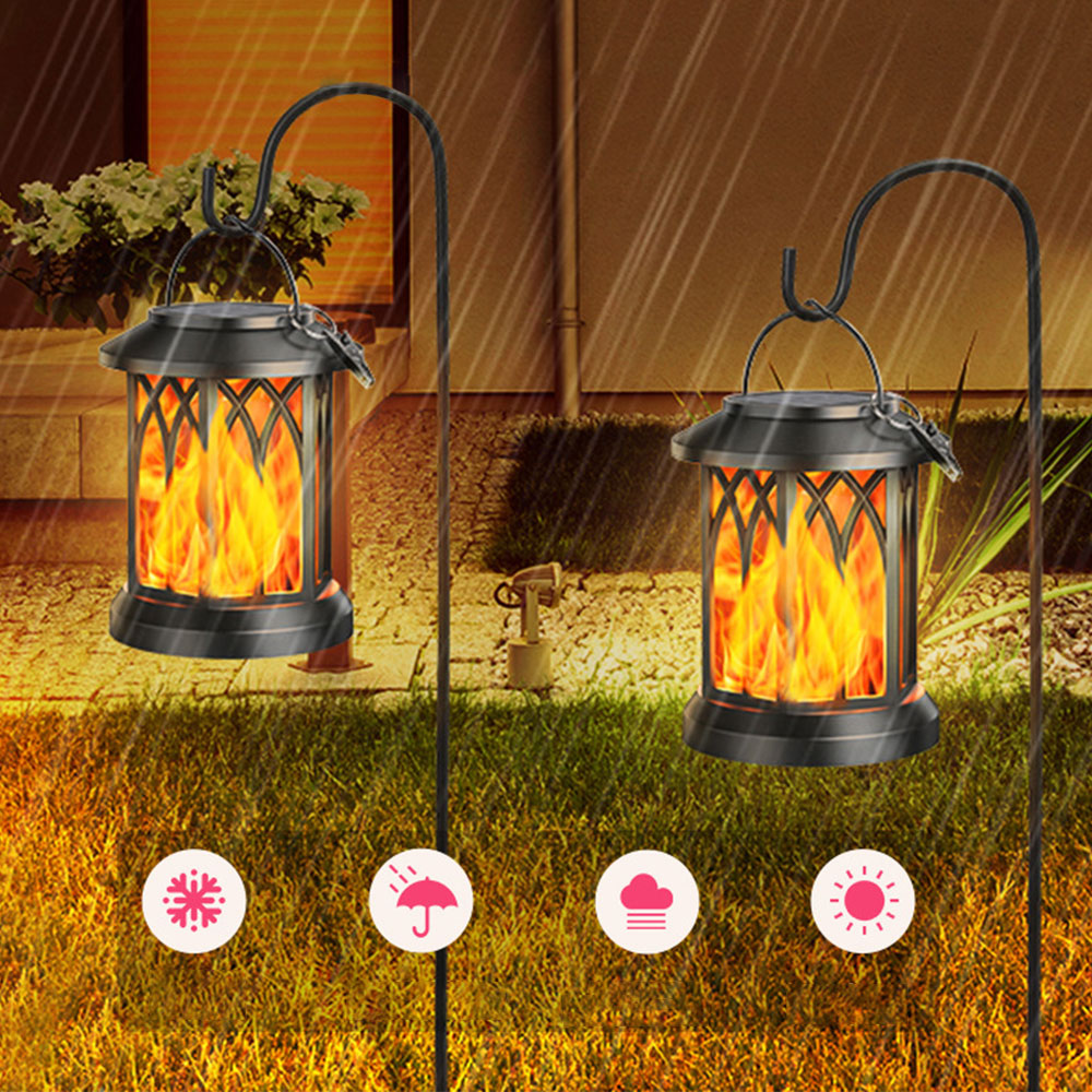 Solcellelampe Have - Flakkende Flamme - Vandtæt - Solcelledrevet Havespots - Udendørs Dekoration