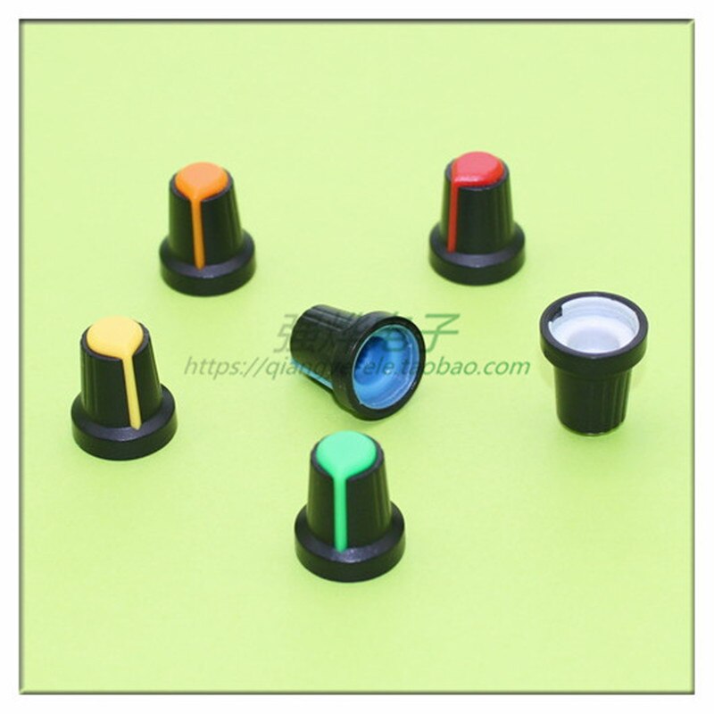 Produktbild von 60x Potentiometer-Drehknopf 6 Mm Rändelwelle – Farbig Sortiert (10x Je Farbe) Für Lautstärkeregler, Audio Und Gitarren