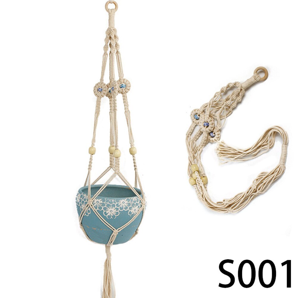 Decoratieve plantenhanger macramé plantenhanger voor buiten, hangende plantenmand van katoentouw met 4 poten: D