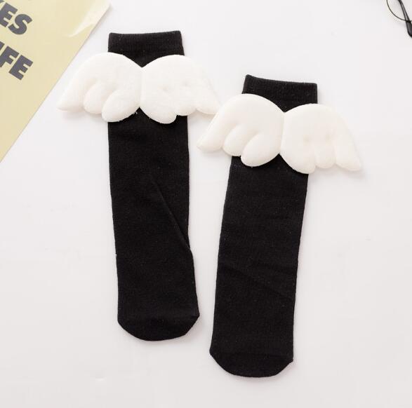 Baby FlüGel Strumpf freundlicher Weiche Baumwolle bein warme Kleinkind Knie Hohe Strumpf studenten sneaker Legwarm Herbst Winter Neue: Schwarz Flügel