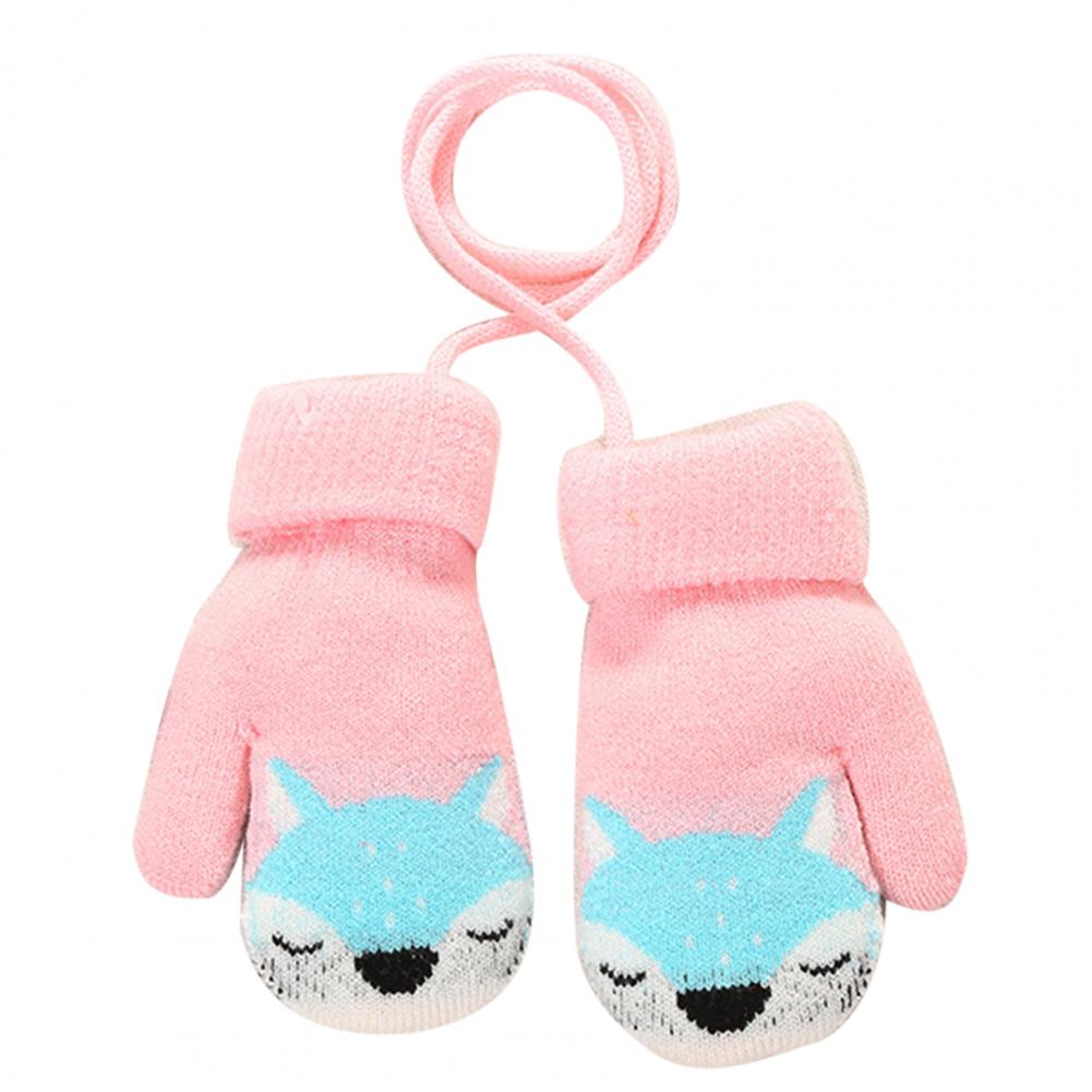 Kinderen Winter Dikke Warme Leuke Cartoon Vos Dubbellaags Gebreide Handschoenen Wanten Kids Accessoires