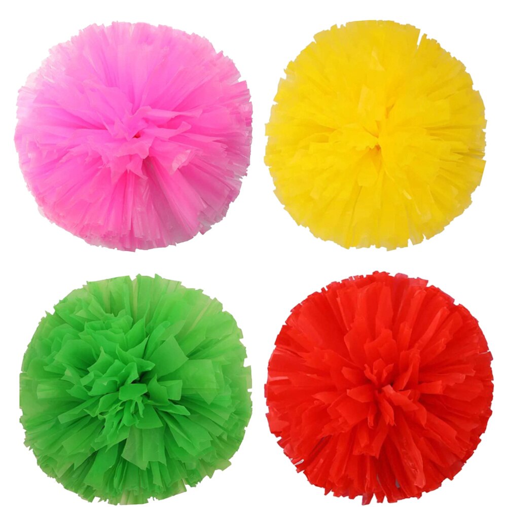 4pcs Reusable Matte Cheering Poms Spirited Fun Cheerleading Pom Poms Kit Colorful Cheer Props with Ring for Performance Competit