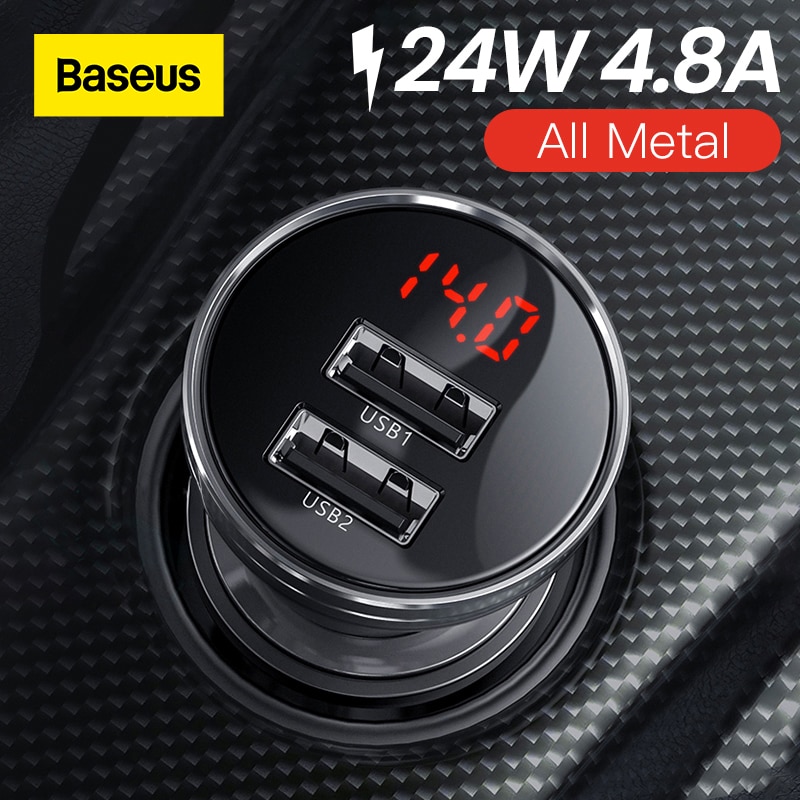 Baseus 24W Usb Car Charger Voor Telefoon 4.8A Snelle Mobiele Telefoon Oplader Adapter Voor Iphone Xiaomi Met Led Display auto Telefoon Oplader