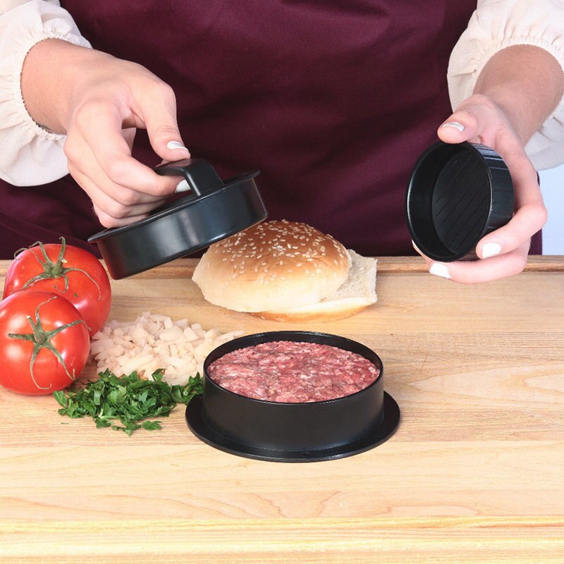 3 i 1 utstoppet trykk kjøttpatty hamburger maker form glidere ikke pinne plast kjøtt pai form kjøkken kokeverktøy svart