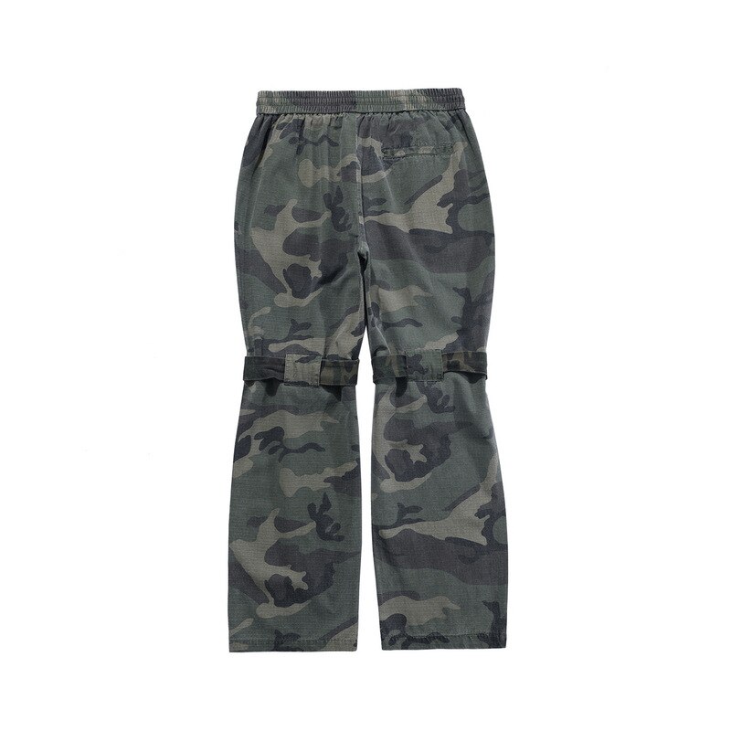 Pantalones acampanados con correa en la rodilla para hombre, ropa de calle de camuflaje, holgados, a la , Hip Hop