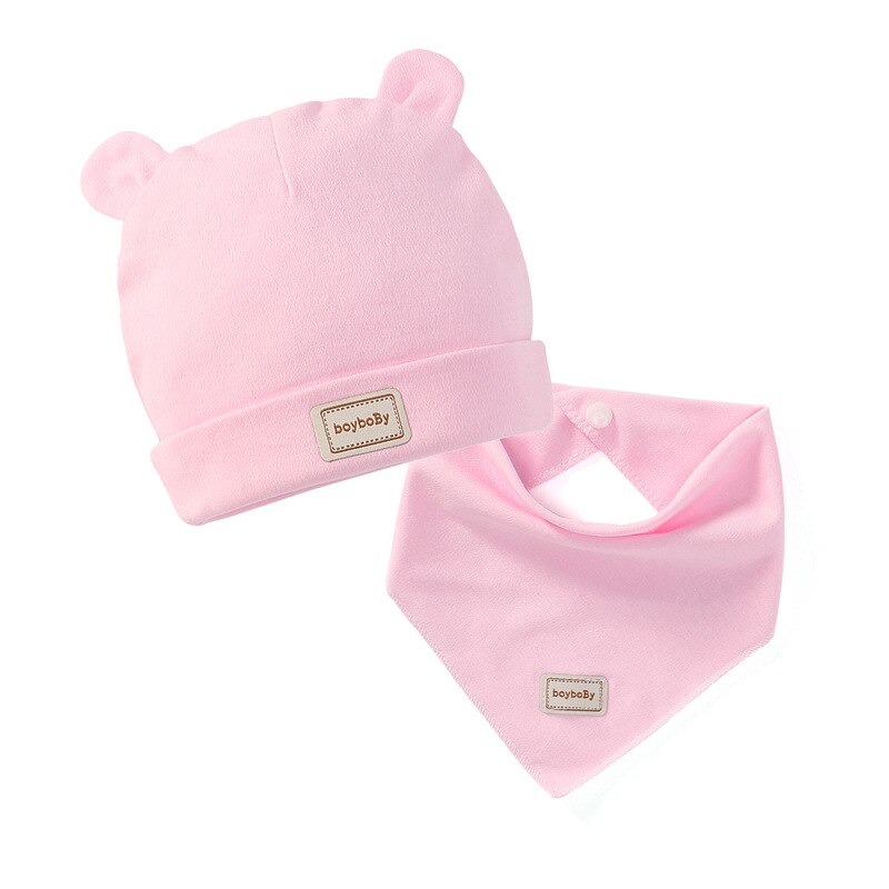 3 Kleur Eslatic Hoofddoek Dubbele Laag Katoenen Baby Caps & Hoeden Met Slabbers Set Roze Geel En Hemelsblauw voor Pasgeboren Baby Hoed