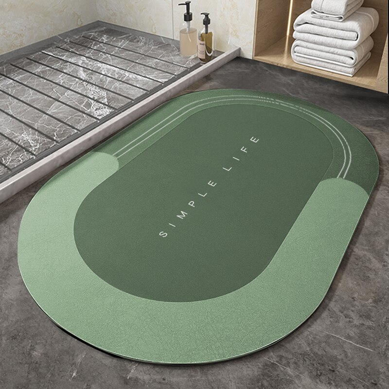 Super Absorbent Bathroom Mat Quick Drying Diatom Floor Mat Easy To Clean Door mat Oil-proof Kitchen rug Non-slip Entrance carpet: Oval Green