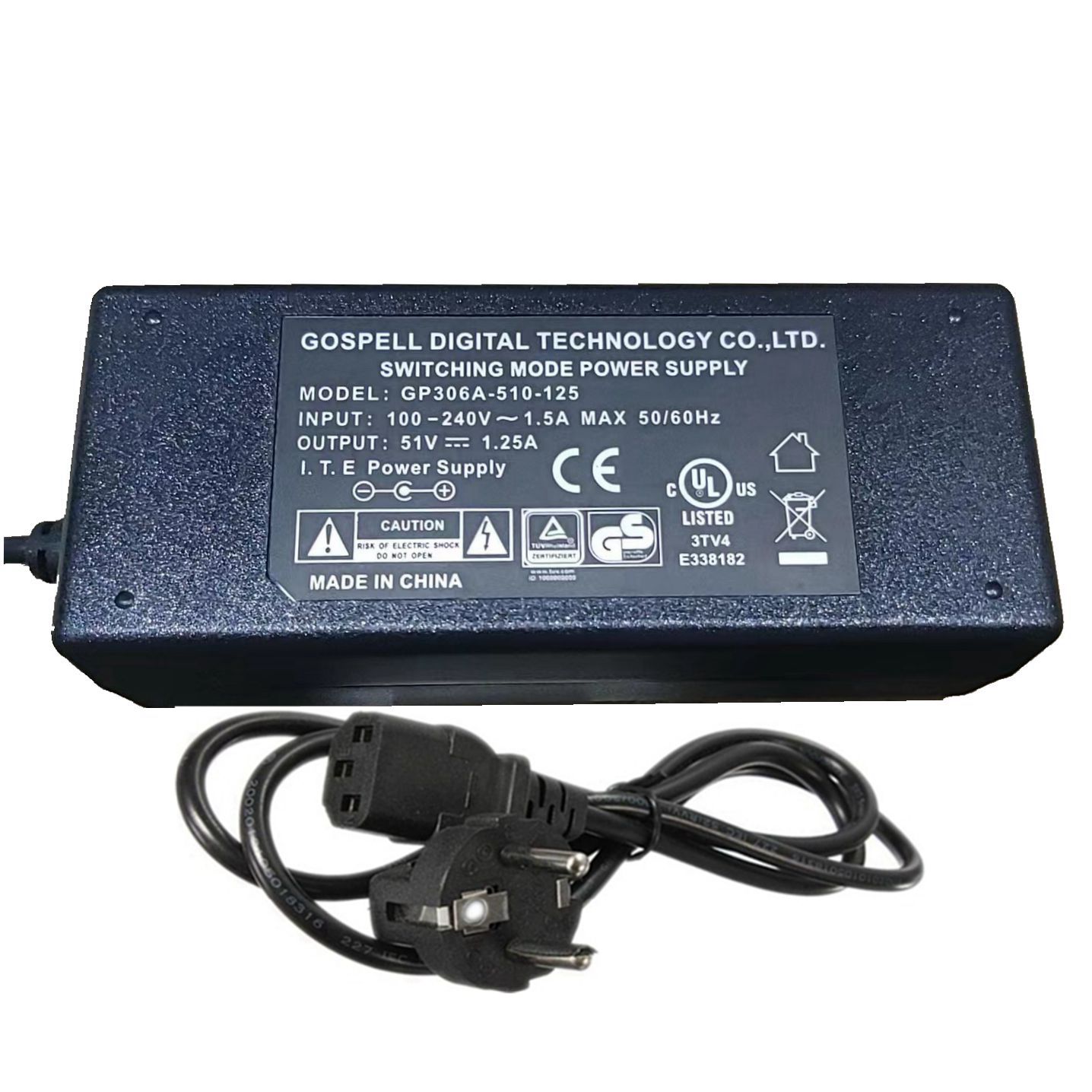 Original GOSPELL 51V 1.25A AC DC Adapter Charger GP306A-510-125 For POE Switch And Laptop Power Supply 5.5x2.5mm: black