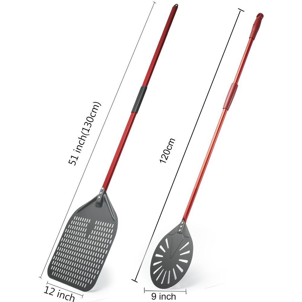 SHANGPEIXUAN 12" Hard Anodized Pizza Peel with Pizza Turning Shovel Set Perforated Rectangle Aluminum Pizza Peel Silicone Handle
