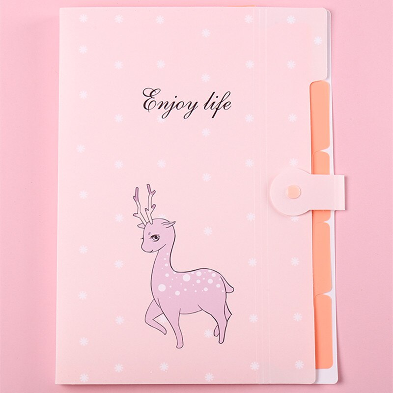 Cartoon A4 Document Organizer Kawaii Expanding File Folder for School File Holder Organizer with Button Closure School Supplies: Pink
