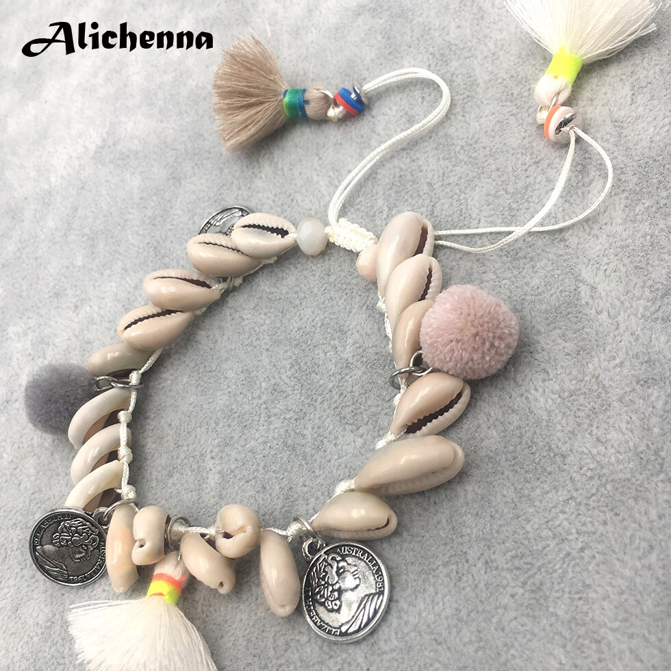 Bohemian schelpen blote voeten enkelbandjes voor vrouwen vintage schelpen enkelbandje voet touw armband kwastje legering strand enkel boho sieraden