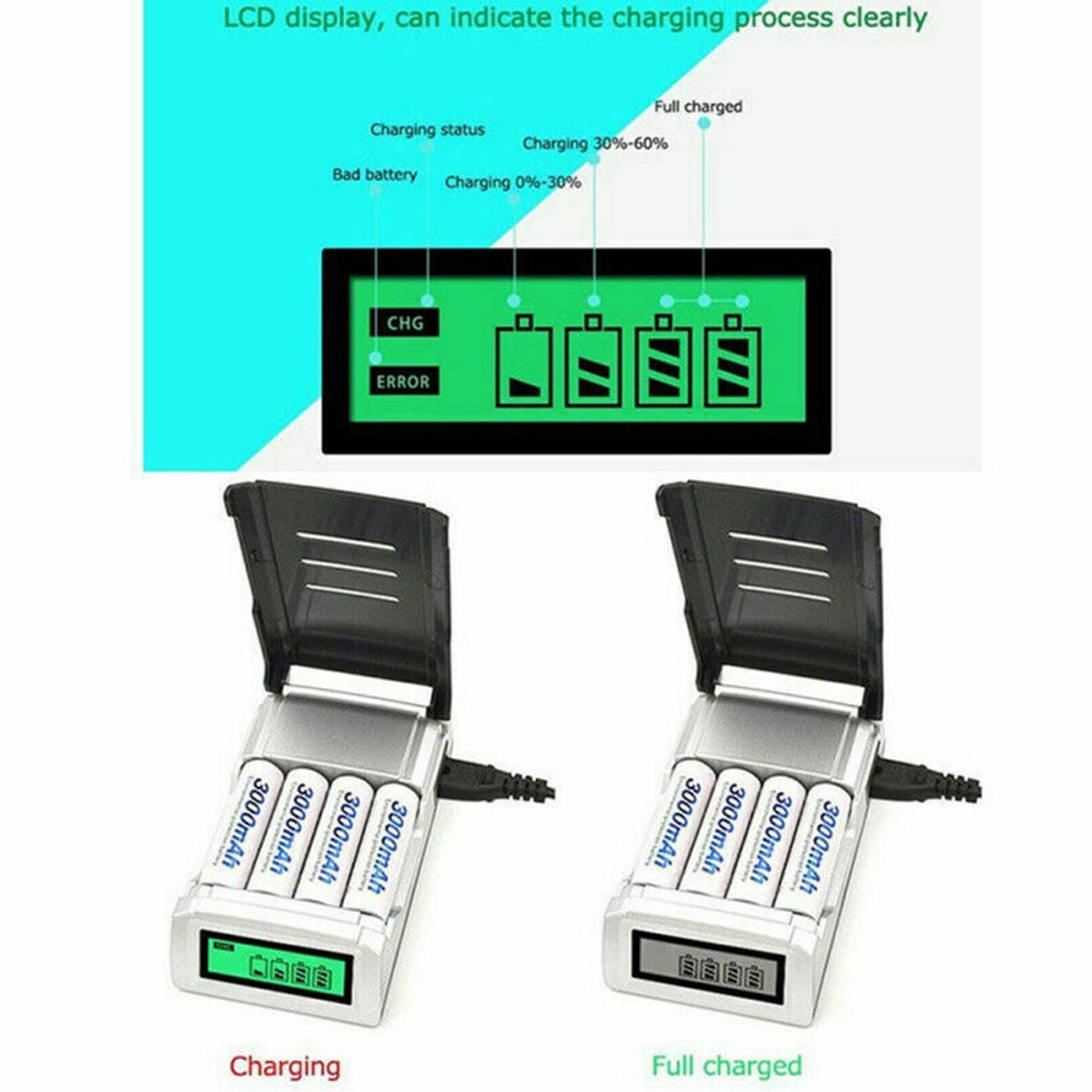 4 Slot LCD Smart AA Battery Charger For Ni-MH Ni-CD Rechargeable Batteries with charging 5/7AA